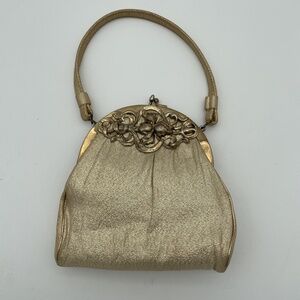 ML USA Vintage Gold Metallic Handle Clutch‎ Handbag evening formal dress party